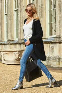 Black Longline Zip Pocket Cardigan -MIDI Clothing Shop web 2020 08 31 aynhoe park sosandar49286