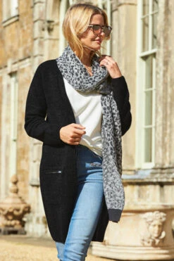 Black Longline Zip Pocket Cardigan