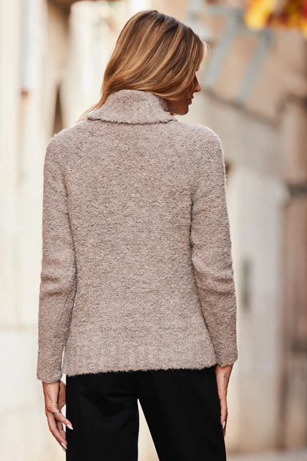 Camel Roll Neck Boucle Slouch Jumper 6 Camel Roll Neck Boucle Slouch Jumper - Image 4