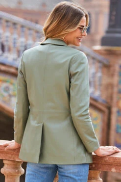 Sage Green Luxe Leather Blazer -MIDI Clothing Shop web 2303 101 a21ol006gn0005 s22bd010dm001w 101 270