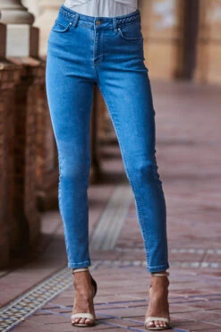 Mid Blue Braid-Detail Skinny Jeans -MIDI Clothing Shop web 2303 102 s23ow085rd0001 s23bd031be0010 102 291