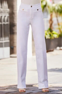 White Wide Leg Jeans With Gold Button Detail -MIDI Clothing Shop web 2304 60 23bd033we0001 s23tj104whsp01 60 273