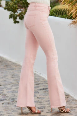 Soft Pink Kick Flare Jeans