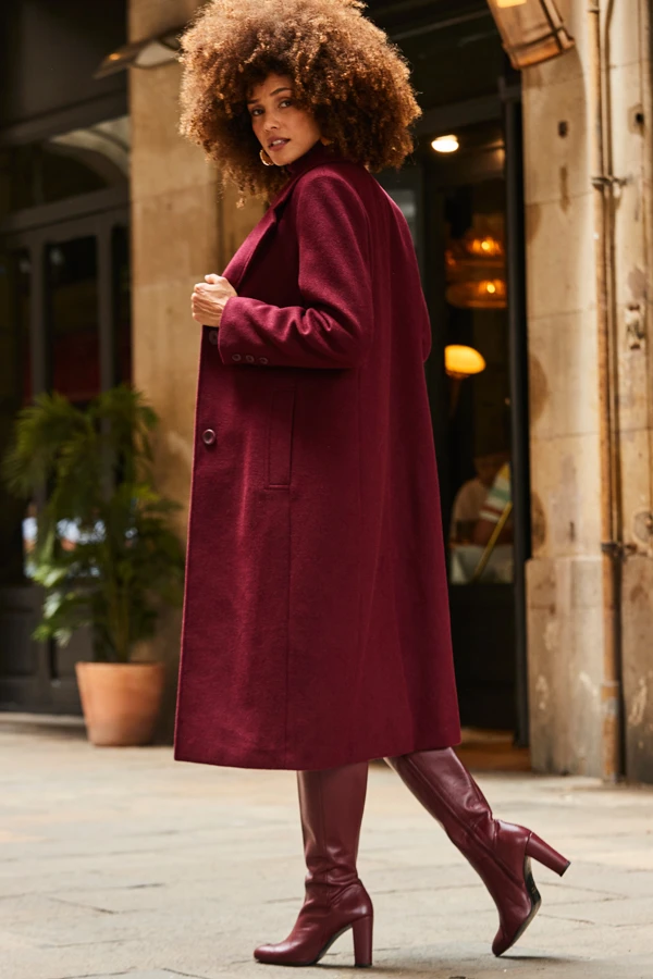 Burgundy Premium Longline Wool Mix Coat 4 Burgundy Premium Longline Wool Mix Coat - Image 2