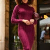 Wine Roll Neck Cable Knit Dress 2 Wine Roll Neck Cable Knit Dress -MIDI Clothing Shop web 2307 01 a22dk650rd0011 a23ow053rd0011 01 422