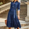 Dark Indigo Tiered Hem Denim Midi Dress -MIDI Clothing Shop web 2307 39 s23dd065in0007 39 046 rt