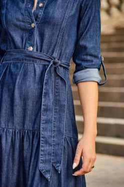 Dark Indigo Tiered Hem Denim Midi Dress -MIDI Clothing Shop web 2307 39 s23dd065in0007 39 226 rt