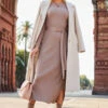 Taupe Belted Gold Button Detail Knitted Midi Dress -MIDI Clothing Shop web 2307 97 a23dk269bn0003 97 023