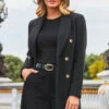 Black Faux Wool Double Breasted Coat -MIDI Clothing Shop web 2308 03 a23ow006bk0001 a23bw037we0001 03 082 rt