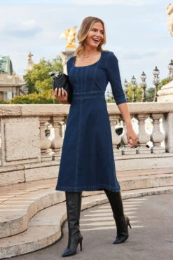 Dark Indigo Fit & Flare Denim Dress -MIDI Clothing Shop web 2308 08 a23dd011in0007 08 156