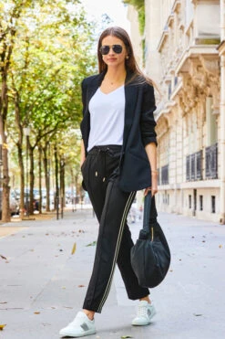 Black Striped Detail Tapered Trousers -MIDI Clothing Shop web 2308 101 a23le036bk0001 101 021