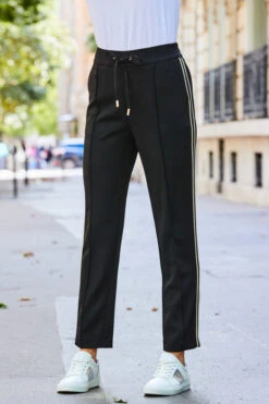 Black Striped Detail Tapered Trousers -MIDI Clothing Shop web 2308 101 a23le036bk0001 101 180