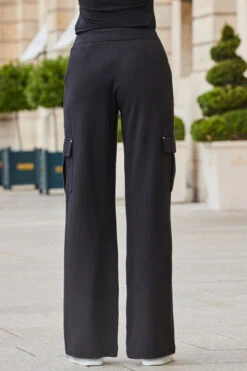 Black Super Soft Ponte Wide Leg Trousers With Pocket Detail -MIDI Clothing Shop web 2308 110 a23le037bk0001 110 291