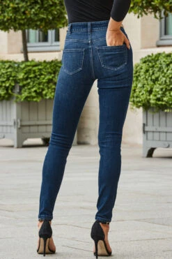Dark Indigo Gold Chain Detail Skinny Jeans -MIDI Clothing Shop web 2308 117 a23bd001io003w 117 185 rt