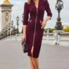 Burgundy Zip Front Pencil Dress -MIDI Clothing Shop web 2308 80 a23dw031rd0004 80 023 rt 2