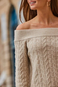 Natural Cable Knit Bardot Jumper -MIDI Clothing Shop web 2308 91 s23bp001bn0003 a23tk964nl0003 91 317 1