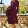 Wine Lace Detail Fit & Flare Premium Knitted Dress 1 Wine Lace Detail Fit & Flare Premium Knitted Dress -MIDI Clothing Shop web 2309 04 a23dk290rd0011 04 266 2