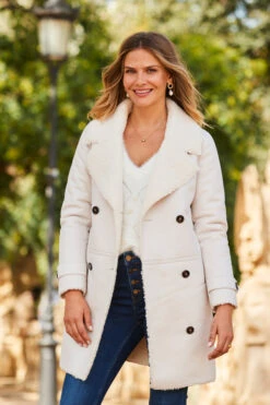 Ecru Luxe Faux Shearling Double Breasted Coat -MIDI Clothing Shop web 2309 08 a23op004eu0001 a23tk183nl0001 a21bd004in0007 08 302