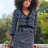 Black Geometric Print Gold Button Detail Knitted Dress -MIDI Clothing Shop web 2309 104 a23dk250bk0001 104 247 2