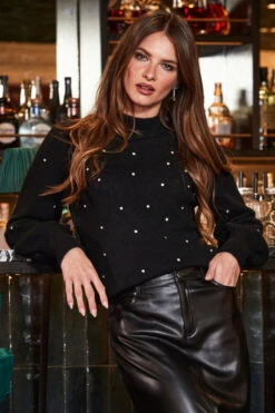 Black Blouson Sleeve Embellished Jumper 10 Black Blouson Sleeve Embellished Jumper -MIDI Clothing Shop web 2309 109 a23tk263bk0001 109 007