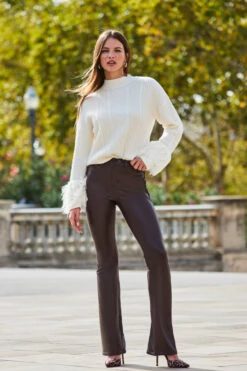 Cream Cable High Neck Faux Fur Cuff Jumper -MIDI Clothing Shop web 2309 115 a23tk199nl0001 a22bl004pt0004 115 036