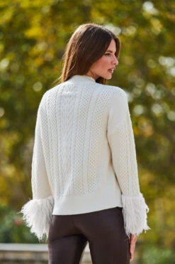 Cream Cable High Neck Faux Fur Cuff Jumper -MIDI Clothing Shop web 2309 115 a23tk199nl0001 a22bl004pt0004 115 119