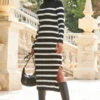 Black & White Stripe Button Detail Rib Knit Midi Dress -MIDI Clothing Shop web 2309 119 a23dk105bknl01 119 069 2 1