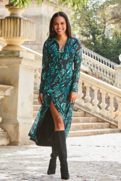 Black & Green Butterfly Print Mesh Shirt Dress -MIDI Clothing Shop web 2309 120 a23dj010bkcv01 120 108
