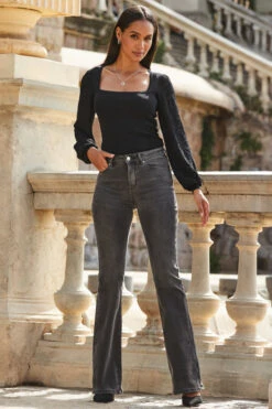 Charcoal Grey Kick Flare Jeans -MIDI Clothing Shop web 2309 129 s22bd090gy0016 s23ol007bk0001 129 015 2