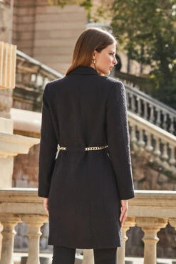 Black Boucle Coat With Gold Belt Detail -MIDI Clothing Shop web 2309 130 a23ow007bk0001 130 169