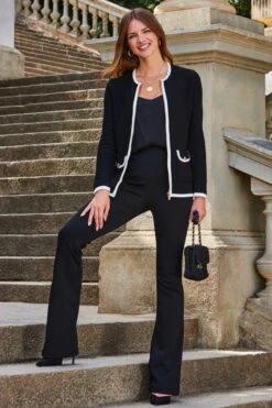 Black Contrast Trim Zip Cardigan With Pockets -MIDI Clothing Shop web 2309 135 s23tk942bk0001 135 092