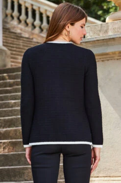 Black Contrast Trim Zip Cardigan With Pockets -MIDI Clothing Shop web 2309 135 s23tk942bk0001 135 271