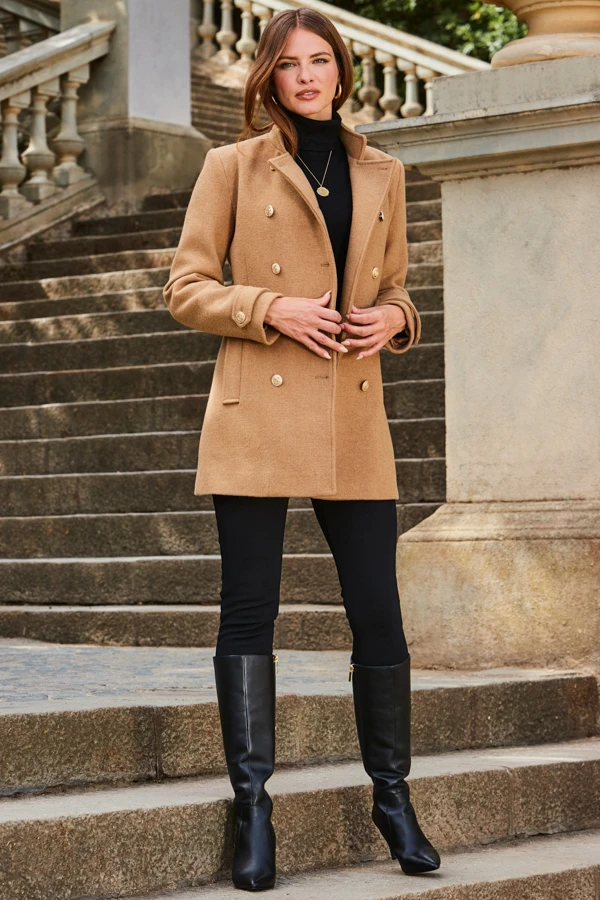 Camel Coat With Gold Button Detail 8 Camel Coat With Gold Button Detail - Image 6