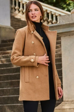 Camel Coat With Gold Button Detail 11 Camel Coat With Gold Button Detail -MIDI Clothing Shop web 2309 140 a23ow002bn0002 140 092