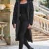 Black Longline Padded Coat With Faux Fur Hood