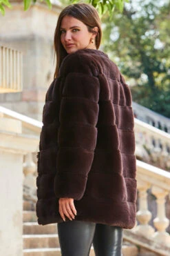 Dark Brown Faux Fur Coat -MIDI Clothing Shop web 2309 142 a23ow019pt0004 142 116