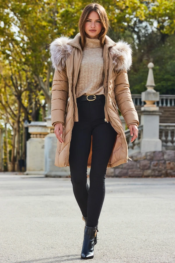 Camel Faux Fur Shawl Collar Padded Coat 3 Camel Faux Fur Shawl Collar Padded Coat