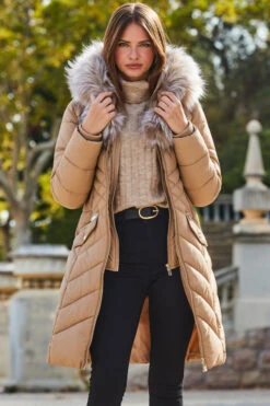 Camel Faux Fur Shawl Collar Padded Coat 12 Camel Faux Fur Shawl Collar Padded Coat -MIDI Clothing Shop web 2309 143 a23ow008bn0003 s23tk603nl0008 143 192