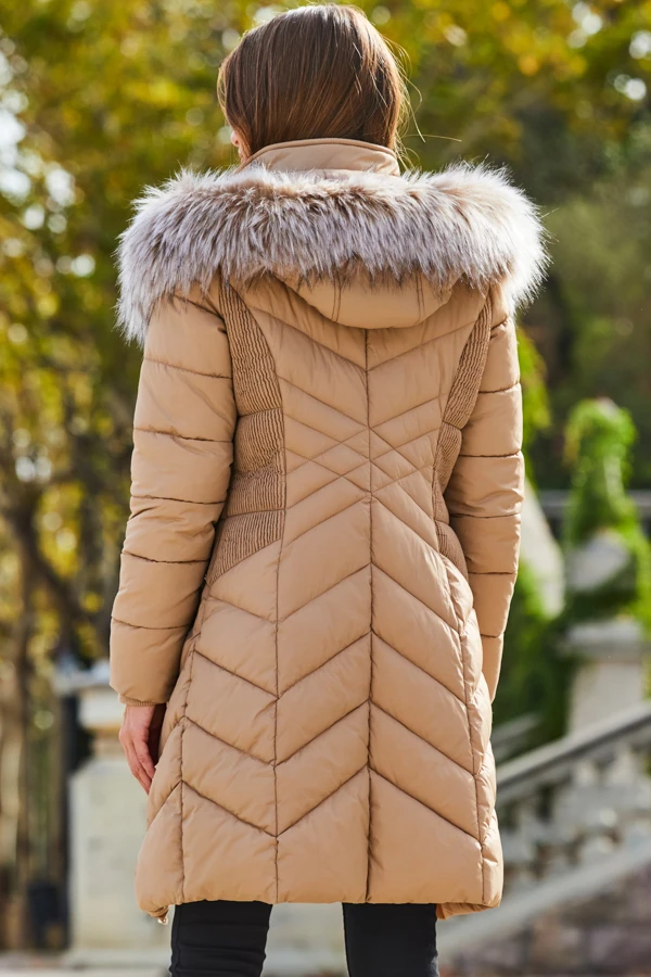 Camel Faux Fur Shawl Collar Padded Coat 6 Camel Faux Fur Shawl Collar Padded Coat - Image 4