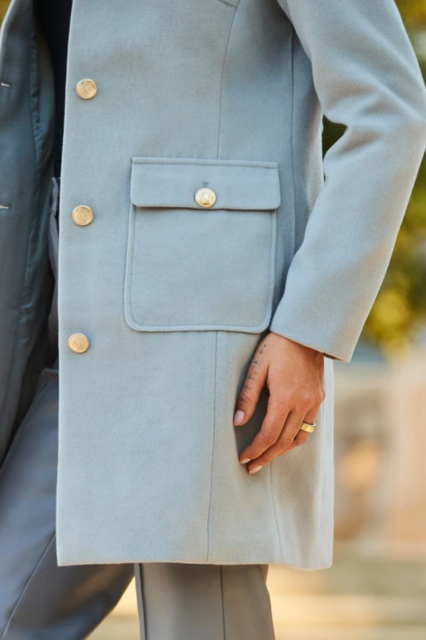 Light Grey Button Detail Coat With Faux Fur Collar 10 Light Grey Button Detail Coat With Faux Fur Collar - Image 8