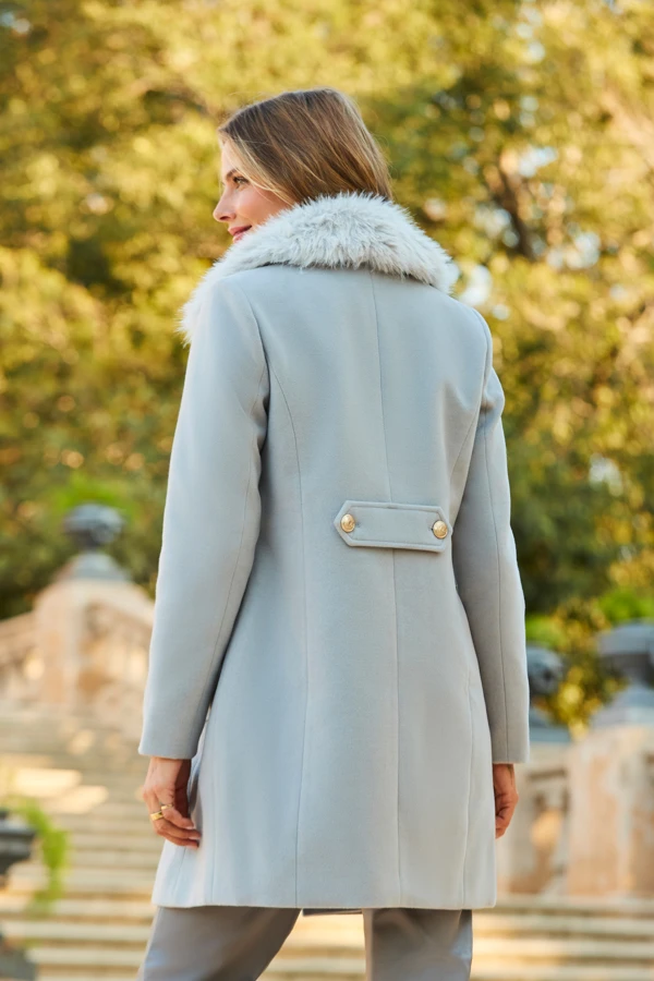 Light Grey Button Detail Coat With Faux Fur Collar 8 Light Grey Button Detail Coat With Faux Fur Collar - Image 6
