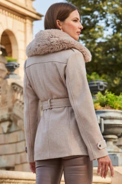 Natural Wool Mix Coat With Faux Fur Collar -MIDI Clothing Shop web 2309 146 a20ow020nl0003 146 233