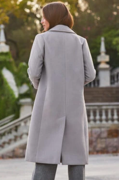 Grey Double Breasted Tab Sleeve Coat -MIDI Clothing Shop web 2309 148 s23ow002gy0002 a23bw005gy0014 148 225