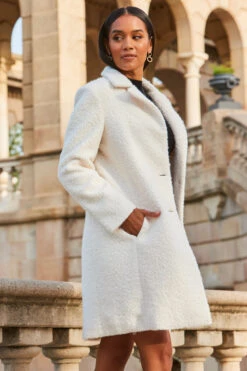 Cream Borg Button Front Coat -MIDI Clothing Shop web 2309 150 a23ow018nl0001 150 100