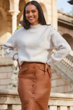 Natural Button Shoulder Detail Jumper -MIDI Clothing Shop web 2309 153 a23sl006bn0004 153 082 1