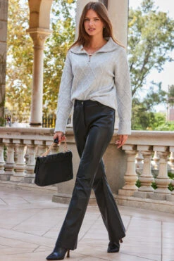 Light Grey Half Zip Cable Knit Jumper -MIDI Clothing Shop web 2309 162 s23tk701gy0003 162 056