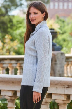 Light Grey Half Zip Cable Knit Jumper -MIDI Clothing Shop web 2309 162 s23tk701gy0003 162 192