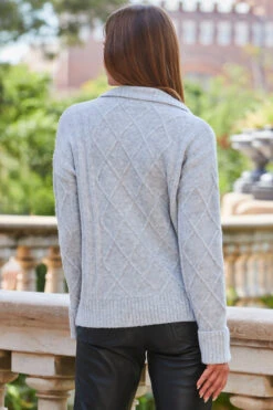 Light Grey Half Zip Cable Knit Jumper -MIDI Clothing Shop web 2309 162 s23tk701gy0003 162 207