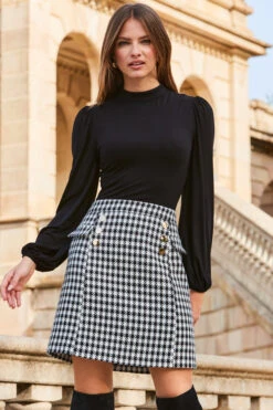 Black & White Dogtooth Two Part Dress -MIDI Clothing Shop web 2309 166 a23dj062bkwe01 166 100