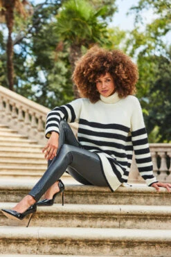 Cream & Black Stripe Super Soft Roll Neck Jumper 10 Cream & Black Stripe Super Soft Roll Neck Jumper -MIDI Clothing Shop web 2309 21 a23tk170nlbk01 21 321